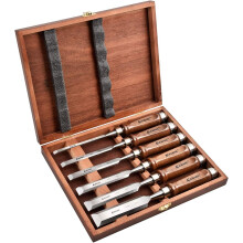 EZARC 6pc Wood Chisel Set for Woodworking - CRV Steel with Ash Wood Handle in Wooden Presentation Box