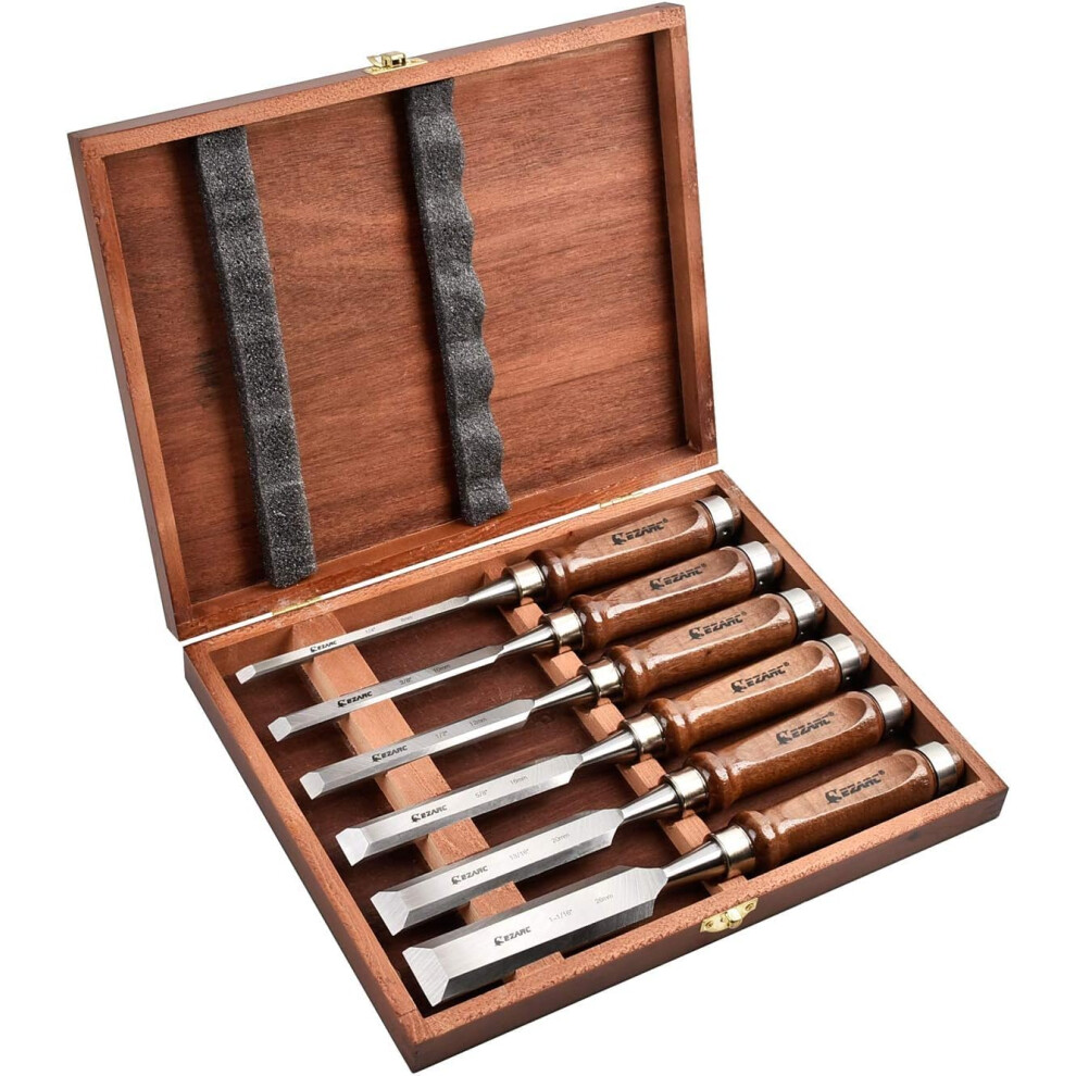 Ezarc 6Pc Wood Chisel Set For Woodworking - Crv Steel With Ash Wood Handle In Wooden Presentation Box 5051226635922