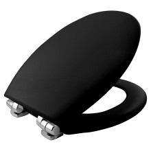 BEMIS New York Ultra-Fix Soft Close Toilet Seat. Wooden Toilet Seat with Water Based Paint for Easy Clean with Chrome Hinges