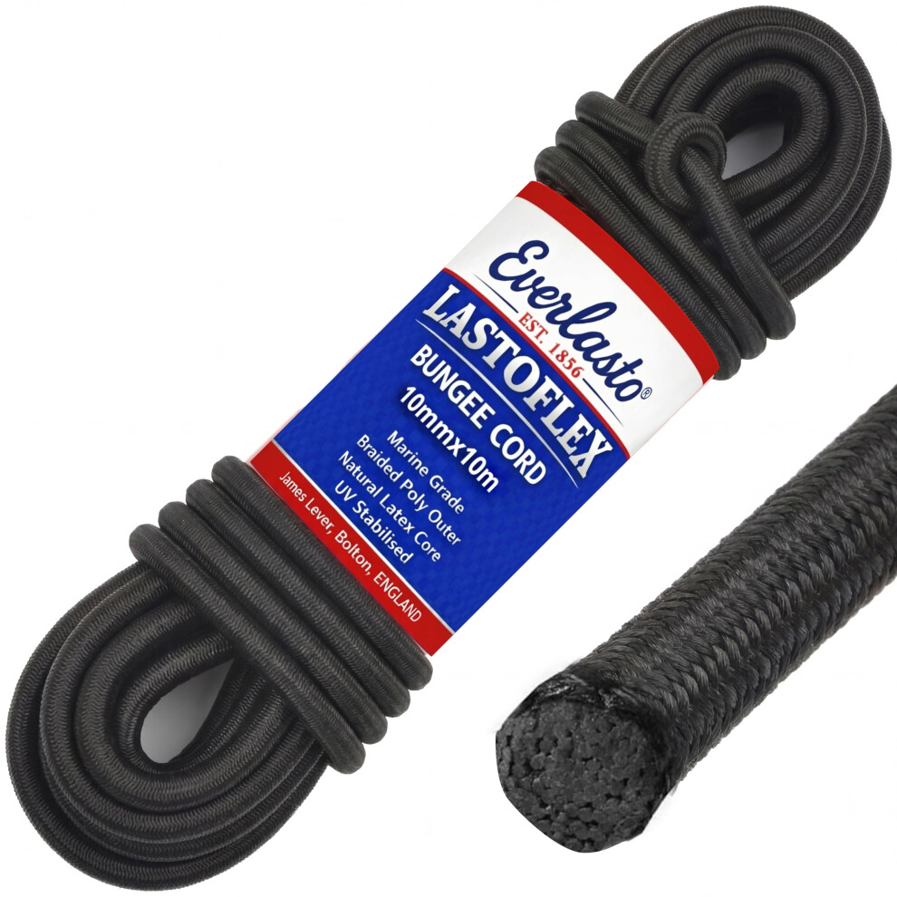 Everlasto 'Lastoflex' Elastic Bungee Cord Shock Cord Rope Black 10Mm X 10M 5051226594298
