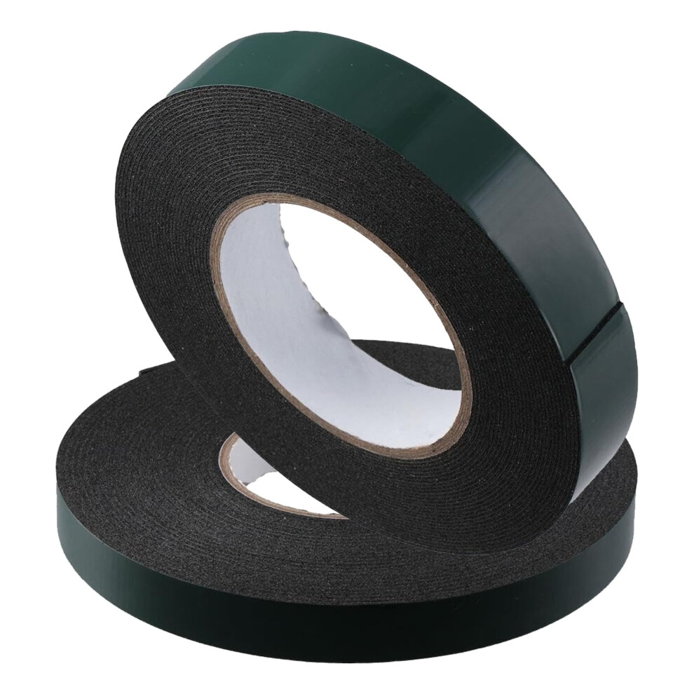 10M(25Mm) Double Sided Sponge Tape, Pe Green Film Black Foam Double Sided Tape, Waterproof Mounting Adhesive Tape Roll 5051226636080