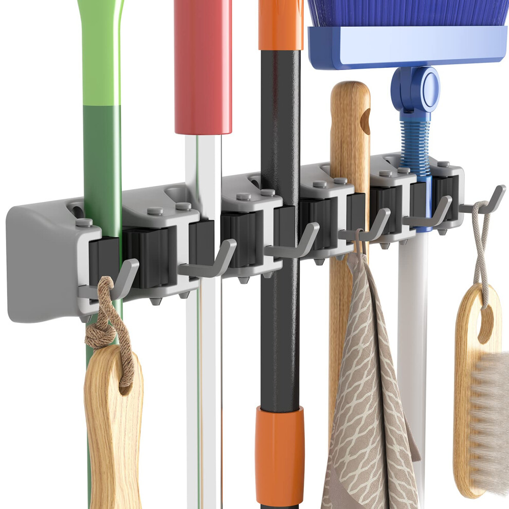 Lifewit Broom Mop Holder Wall Mounted, Heavy Duty Broom Storage With 5 Slot 6 Hooks 5051226626920
