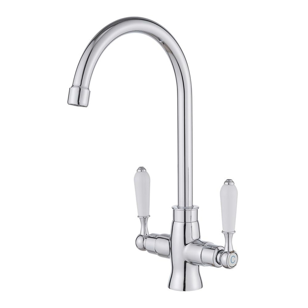 Heable Kitchen Sink Mixer Tap Elegant White Ceramic Dual Lever Monobloc Swivel Spout Chrome Kitchen Taps With Uk Standard Fittings 5051226598029