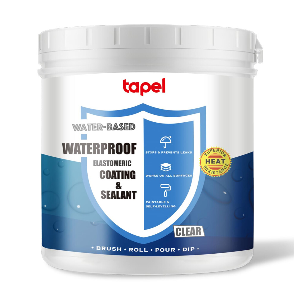 Tapel Crystalclear 500% Elastic Waterproof Coating - 0.5L - Self-Leveling Liquid Rubber Sealant For Roofs/Pools/Bathrooms 5051226632099