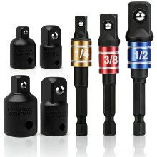 wohot 7pcs Impact Socket Adapter Set, 3 Extension Bit Adapters with Holder High Speed Nut Driver 1/4", 3/8" and 1/2" Drive
