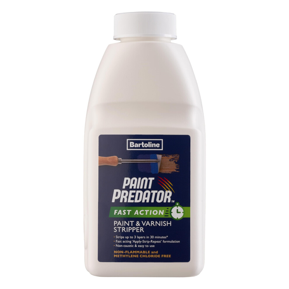 Bartoline Paint Predator Fast Action Paint & Varnish Stripper 500 Mlâ Rapid, Non-Caustic Paint Remover For Wood, Metal & Masonry 5051226623615
