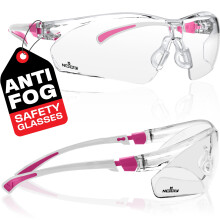 NoCry Clear Cycling Glasses Women. White & Pink Safety Glasses for Work with Anti Fog Scratch Resistant Wrap-Around Lenses and Non-Slip Grips