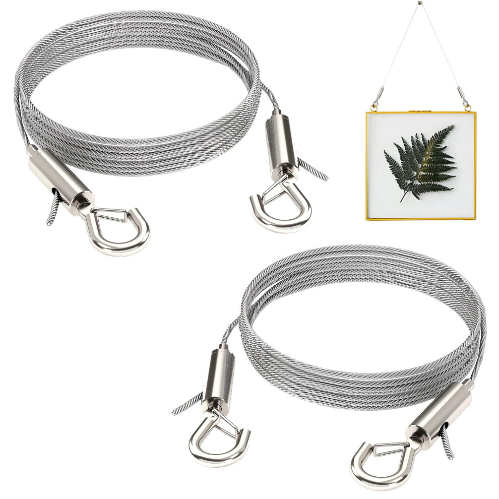 2 Pcs Picture Hanging Wires, 2M X1.5mm Stainless Steel Adjustable Hanging Wire With Hooks, Heavy Duty Picture Wire Rope For Mirror, Lamps, Billboards 5051226630071