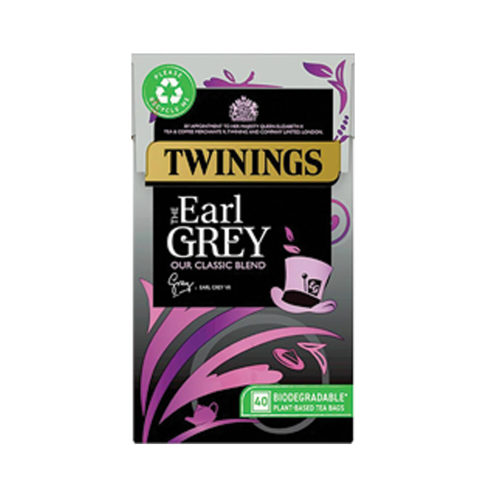 Twinings Earl Tea | Full & Fragrant Earl Tea Bags | Bergamot & Lemon Flavoured Tea Blend | 40 Biodegradable Tea Bags Grey/Black