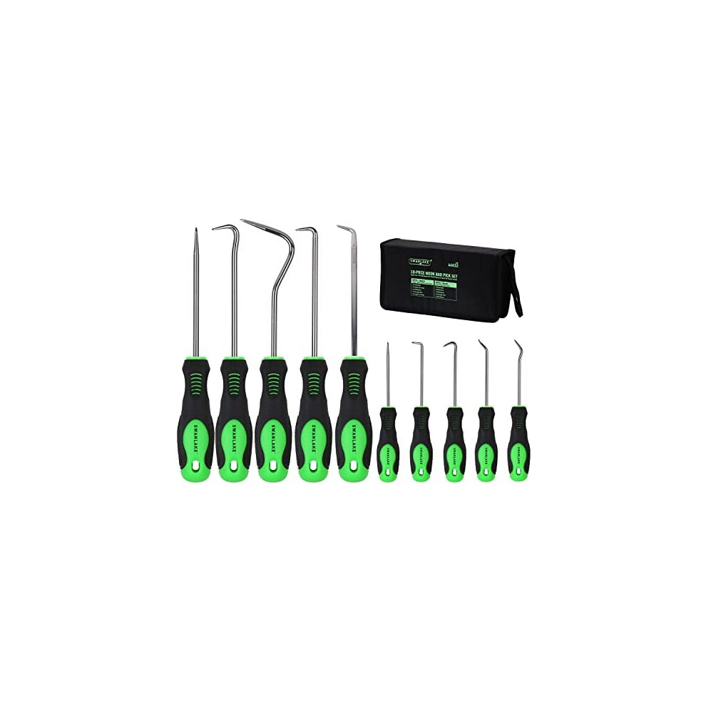Swanlake 10Pcs Hook And Pick Set,Pick Set With Cr-V Steel Shafts,Pick Tool For O-Rings, Oil Seals, Gaskets & Clips, Mechanic Tools With Storage Pouch 5051226624872