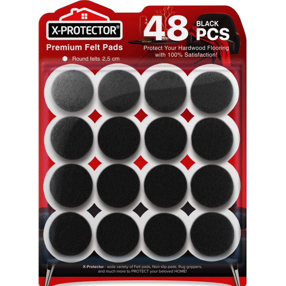 Chair Pads Floor Protectors X-Protector - 48 Pcs 25Mm - Felt Furniture Pads - Premium Chair Feet Protectors 5051226597558