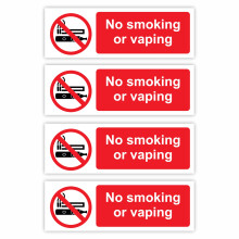 No Smoking or Vaping Signs (4-Pack) Self-Adhesive / 5x15cm Each (Pack of 4) / Landscape Orientation Removable & Wipeable/Indoor or Outdoor