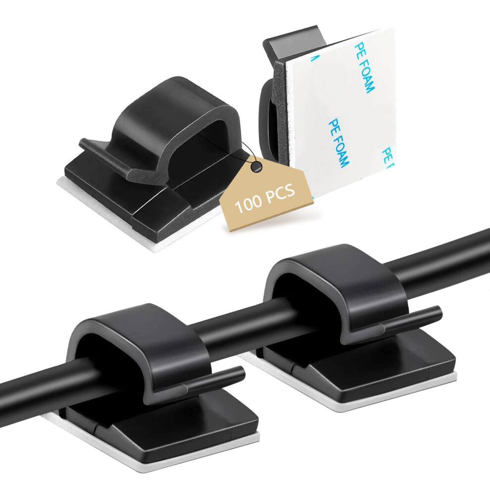 Abnii 100Pcs Cable Clips, Self Adhesive Wire Clips Organizer Cord Management, Sticky Cable Tidy Outdoor Strong For Wall, Desk 5051226637704