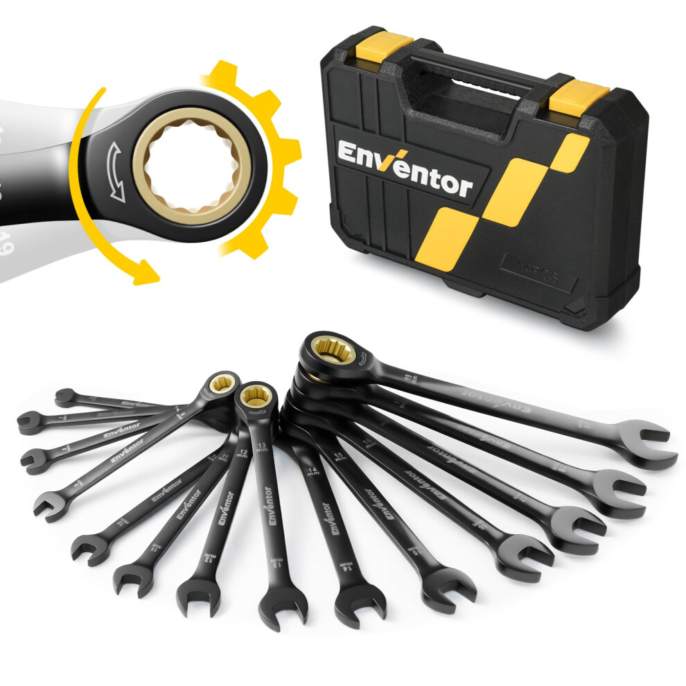 Enventor 14Pcs Ratchet Spanner Set - Metric, 6-19Mm Ratcheting Combination Spann 5008887121714