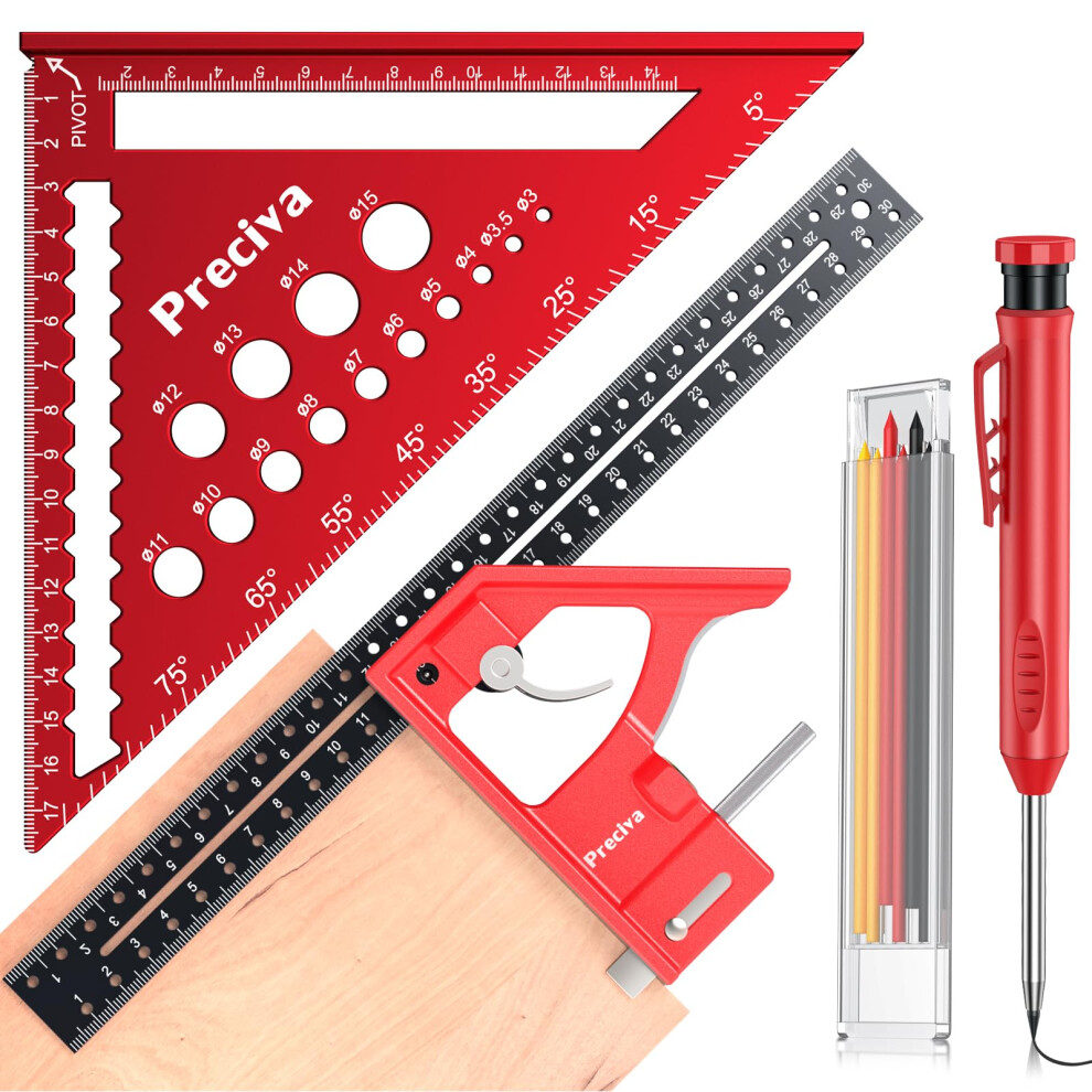 Preciva Carpenter Set Squares Tool - 7Inch Metric Triangle Ruler + 12Inch Combination Square With Pencil For Woodworking 5051226633102