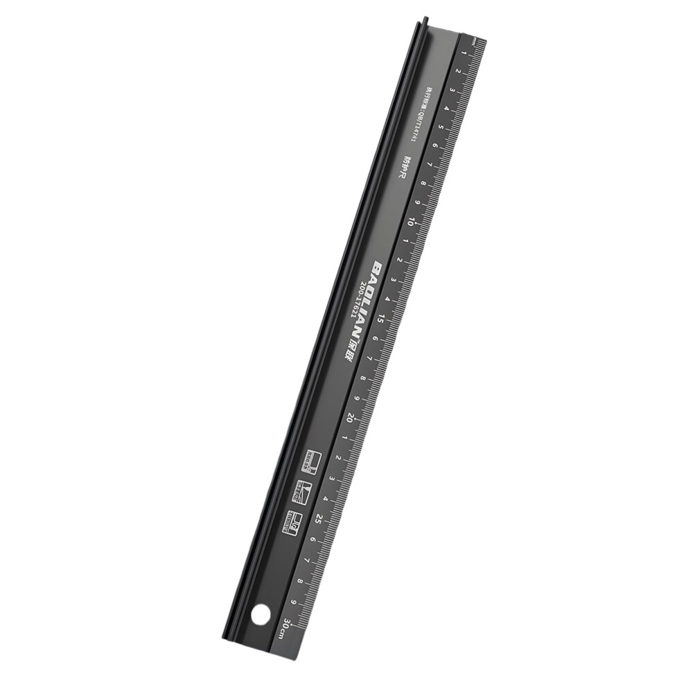30Cm Metal Ruler For Cutting, Raised Grip Aluminium Cutting Ruler Metal Craft Safety Ruler Multifunctional Protective For Length Measurement(Black) 5051226591754