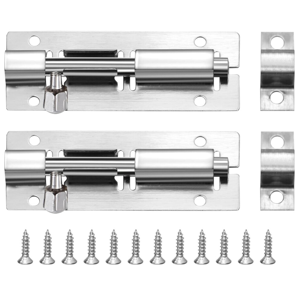 Wolmik 2Pcs Door Lock Bolt 3"(75Mm), Stainless Steel Door Latch Slide Bolts Lock With Screws For Bathroom, Bedroom, Shed, Garden, Toilet, Easy Fit 5051226590634