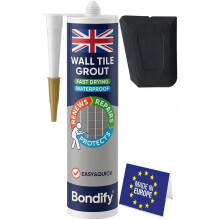 BONDIFY Waterproof Wall Tile Grout Black Cartridge Ready Mixed 450g FAST DRYING Anti Mould Wall Grout Repair Kit Black, Grout Reviver for Shower
