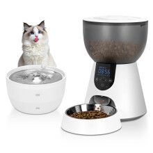 Podazz Automatic Cat Feeder and Water Dispenser, 4L Cat Food Dispenser with Timer for Dry Food, 1-6 Meal/Day, 1-10 Portions/Meal