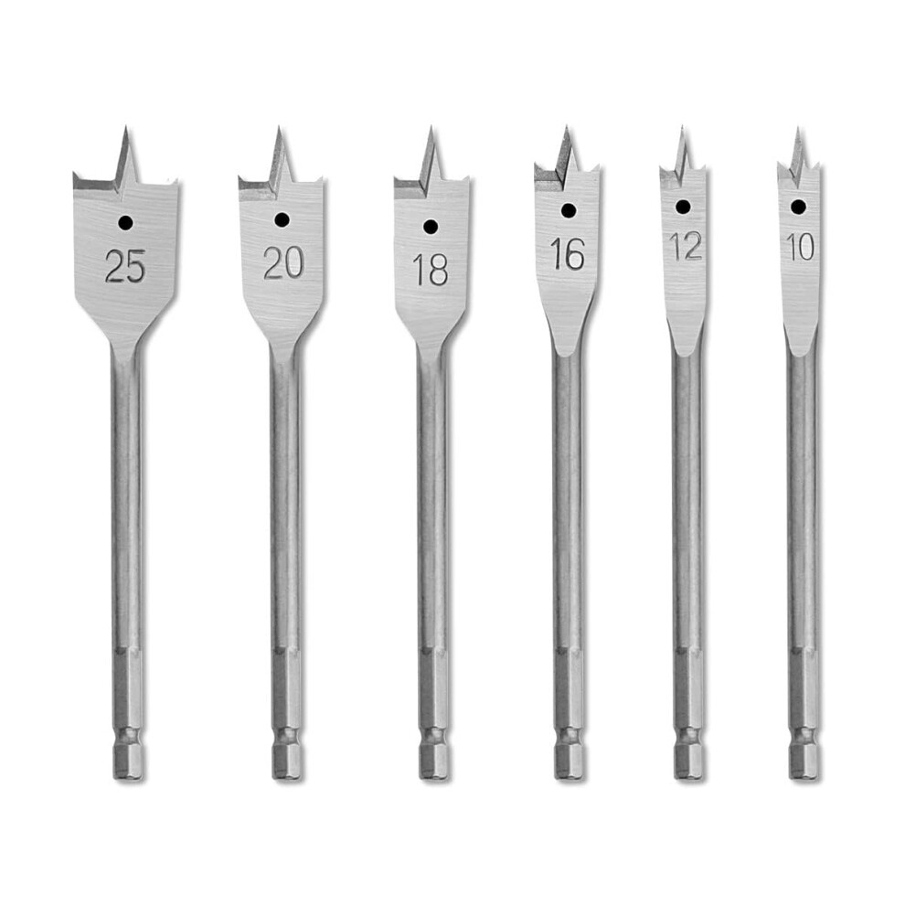 Gunpla 6 Pieces Spade Drill Bits Set 10-25Mm, Carbon Steel Heavy Duty Hex Shank Paddle Bit Tools Woodworking Drilling Flat Bits Blades Kit For 5051226624469