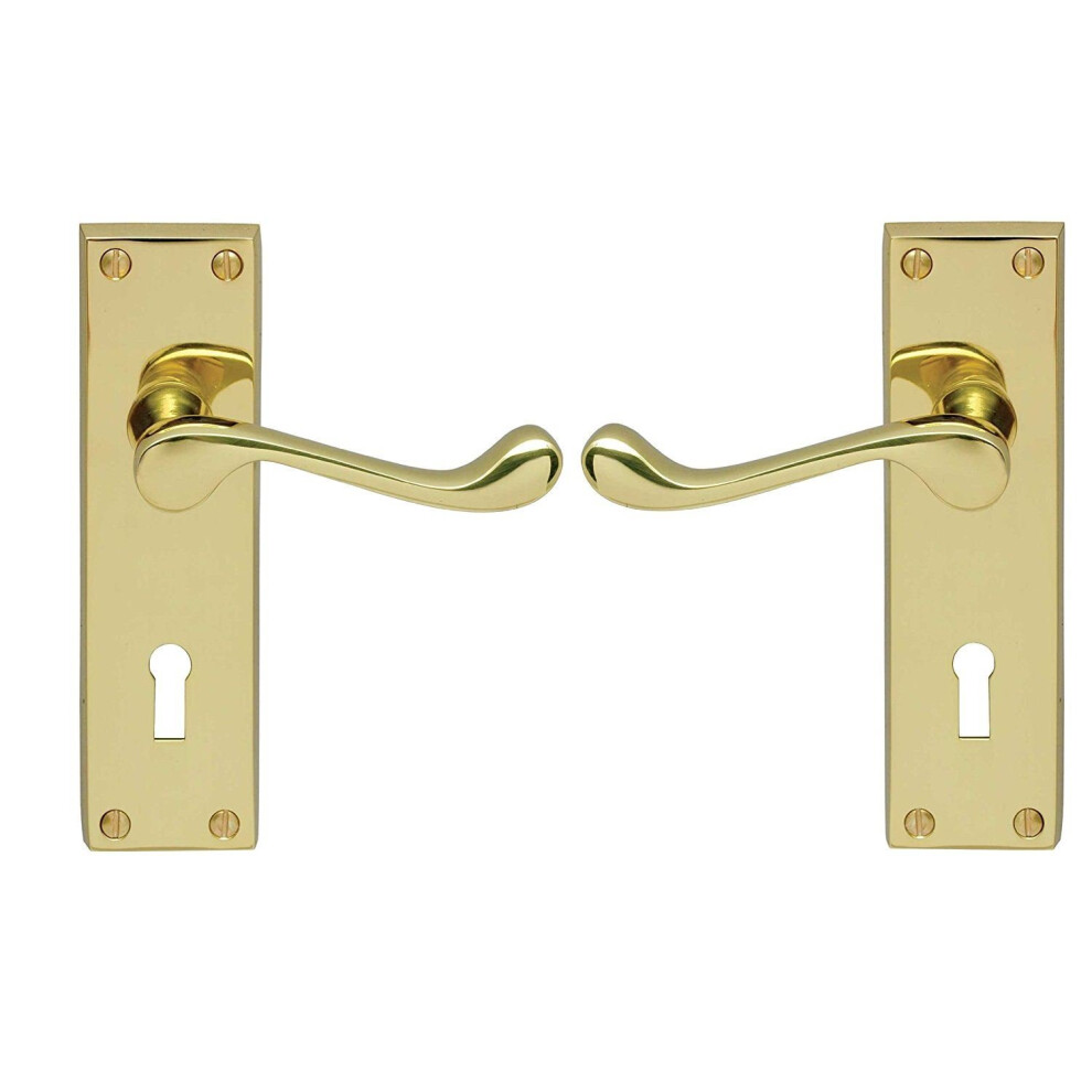 Carlisle Brass Victorian Scroll Lever On Backplate - Lock 57Mm C/C - Brass - Includes A Pair Of Handles & Fixings, Gold, 15.5 X 4.1 X 5.8 Cm, Cbs54/Bp 5051226615092
