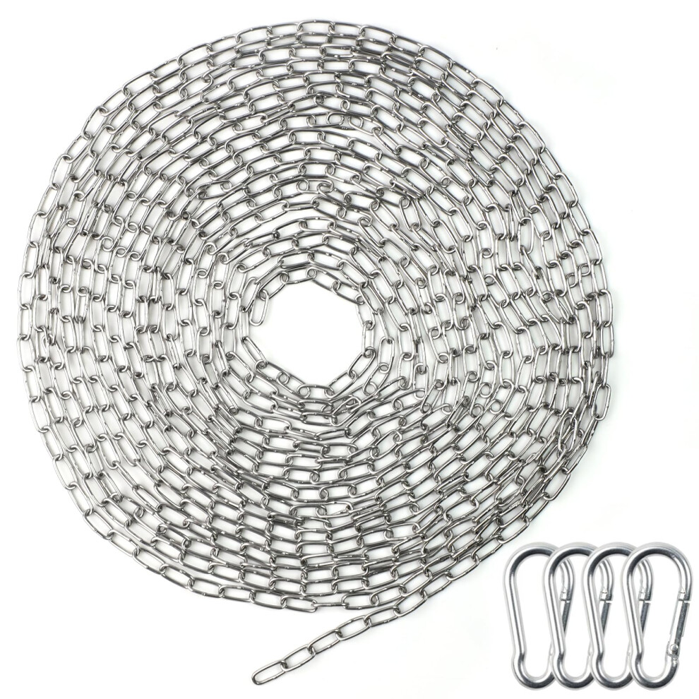 304 Stainless Steel Chains,8 Metres 1.5Mm Heavy Duty Chain Links With 4 Carabiner,Metal Round Steel Chain Corrosion And Rust 5051226588907