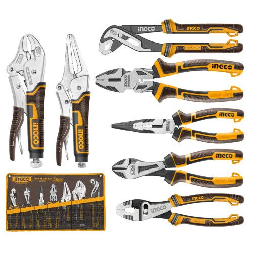 INGCO 7Pcs High Leverage Pliers Set Locking Pliers Set Roll Up Pouch Included COS23036