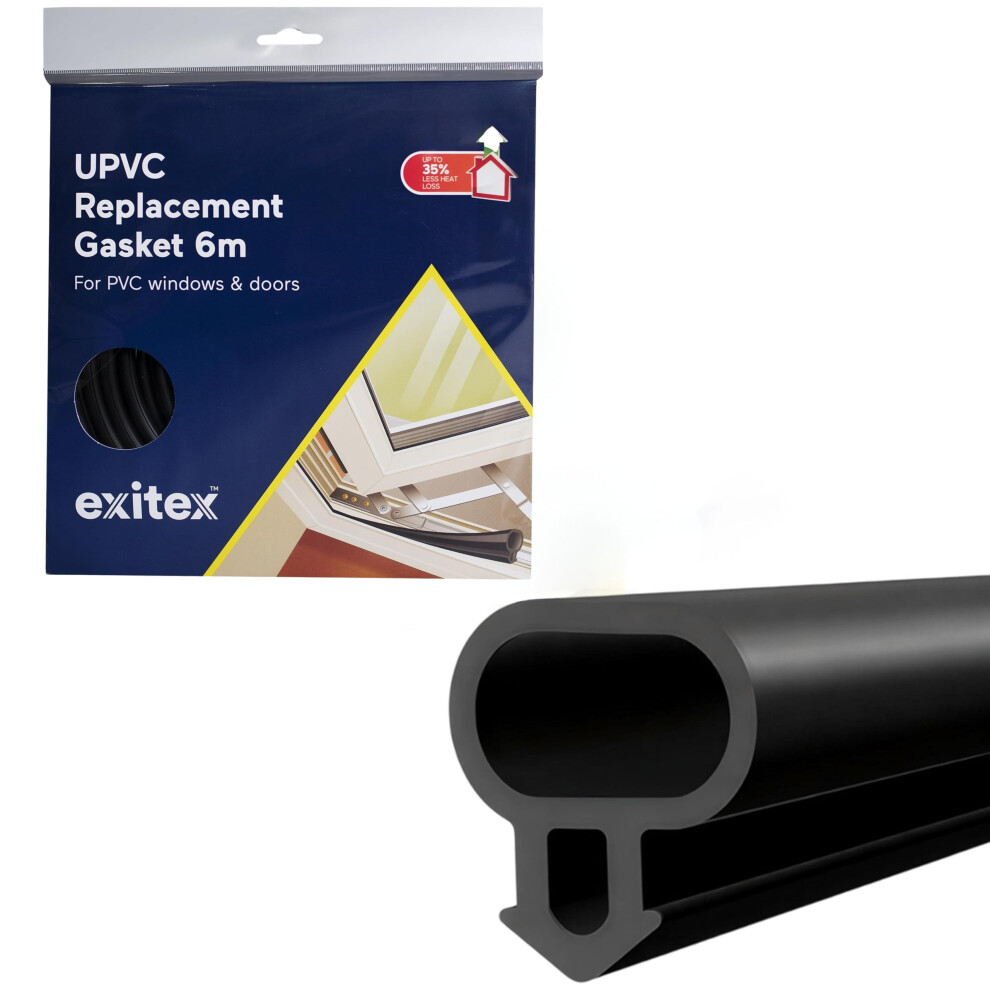 Exitex Black Upvc Push Fit Replacement Gasket Seal For Doors & Windows Â Energy Saving Draught Excluder Weather Seal (6M) 5008910995237