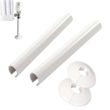 2 Pack White Radiator Pipe Covers & Collars – 15mm x 200mm Clip-On Plastic Pipe Sleeves for Floor Hole Finish