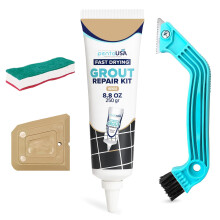 Grout - Ready Mixed Tile Grout - Sponge, Remover Saw and Scraper Set - Perfect for Bathroom, Kitchen, Floor Tiles (250g / Bundle Set) (Beige)