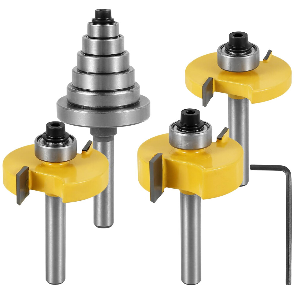 Menibbler 3Pcs 1/4 Inch Shank Rabbet Router Bit Set, Carbide Wood Rabbeting Router Bit With 6 Interchangeable Bearings Professional Woodworking 5051226625855
