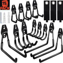 SBGGRL 15pcs Garage Storage Wall Hooks - Heavy Duty Garage Hooks for Hanging Yard Tools Ladders Bikes Power Hose Shovel Metal Shed Hangers Organizer