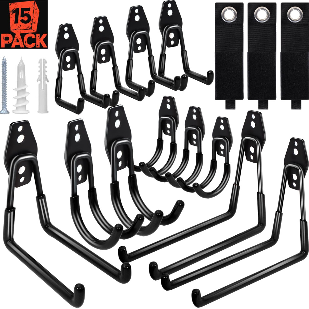 Sbggrl 15Pcs Garage Storage Wall Hooks - Heavy Duty Garage Hooks For Hanging Yard Tools Ladders Bikes Power Hose Shovel Metal Shed Hangers Organizer 5051226588341