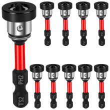 10 Pack Magnetic Drywall Screw Setter Bits, 50mm S2 Steel Screwdriver Bits with 1/4" Hex Shank, Removable Magnetic Ring for Controlled Screw Depth