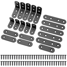 10 Pcs Corner Brackets and 10 Pcs Long Flat Straight Brace Brackets, Stainless Steel Metal Joining Plates with 60 Screws for Wood, Shelves, Furniture