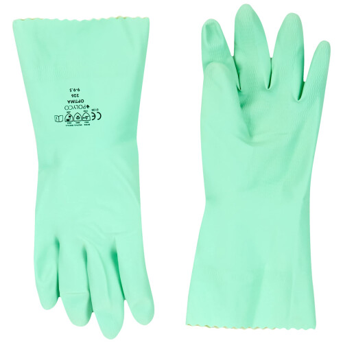 Polyco 326 Optima Chemical Resistant Flock Lined Gloves, Single Pair, Size 9/Large, Green