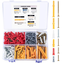 530 Pcs Screws and Wall Plugs Set, Raw Plugs and Screws Set, Concrete Brick Wall Fixings Masonry Screw and Plug Assorted Screw for Walls Hanging