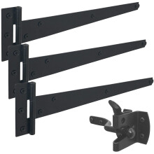 IRONTITE Black Garden Gate Fitting Kit 12", Gate Hinges & Gate Latch For Wooden Gates, Ideal For Hanging Wooden Garden Gates