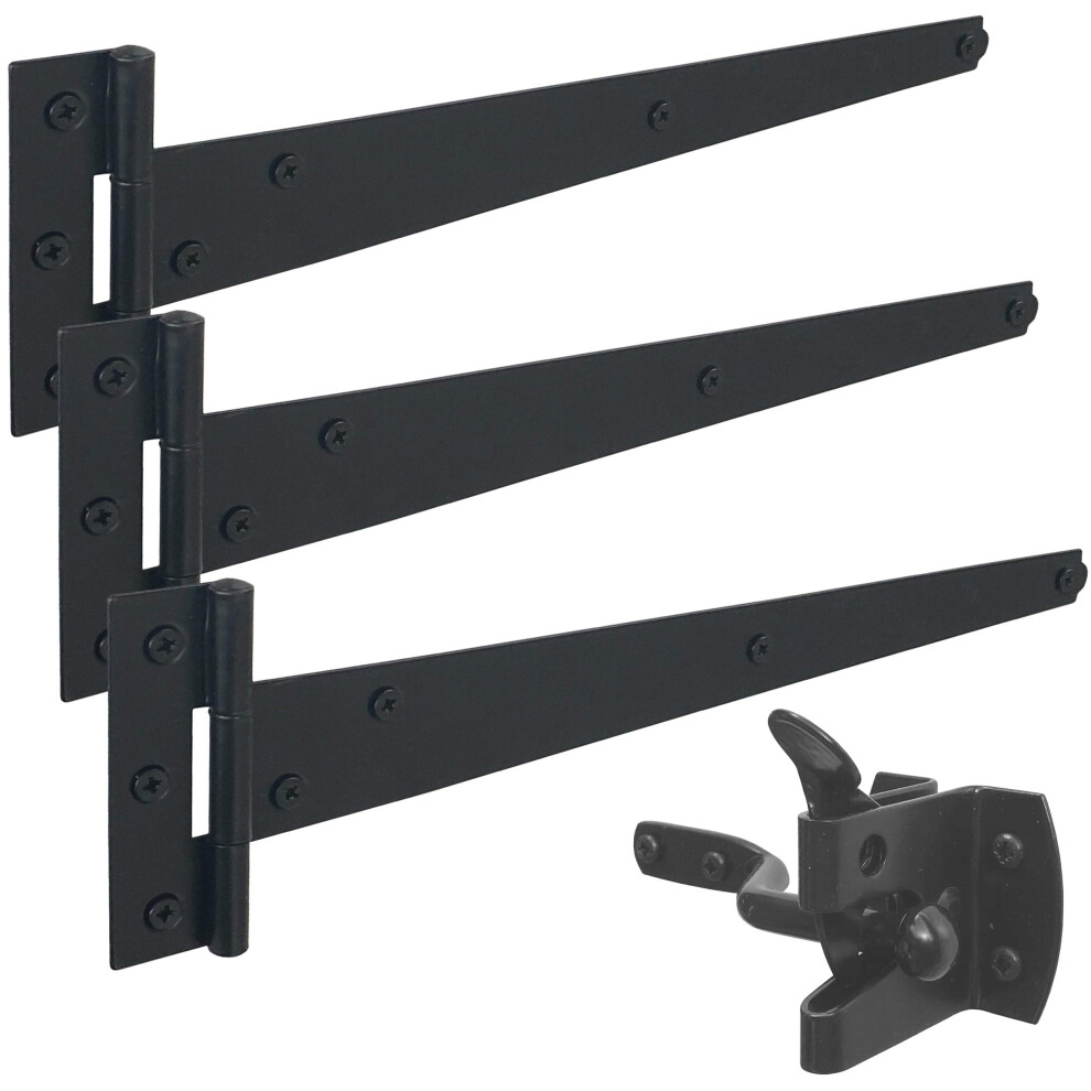 Irontite Black Garden Gate Fitting Kit 12", Gate Hinges & Gate Latch For Wooden Gates, Ideal For Hanging Wooden Garden Gates 5051226661310