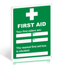 First Aid Sign with Writable Contact and First Aid Box Location – 400mm x 300mm 1mm PVC