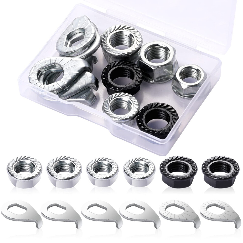 12 Pcs Bike Wheel Axle Nut And Safety Washer Kit, 3 Size Bicycle Hub Flanged Axle Nut Hardware Parts Bike Flange Nuts For Front And Back Wheel 5051226637322