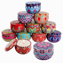 GOWTX Mixed Colours Small Candle Tins, 2.2oz Retro Metal Candle Making Jars, Unique Patterns Round Candle Cans, Mini Empty Candle Container with Lid