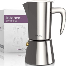 bonVIVO Moka Pot - Intenca, 300ml, Stainless Steel Espresso Maker w/Silver Chrome Finish - Stove Top Italian Coffee Maker - 6 Cup Coffee Pot