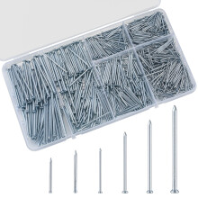700 Pcs Assorted Nails, Masonry Nails Zinc Plated, 6 Sizes Wall Nails for Wood,Short & Long Flat Head Headless Head Iron Nails for Hanging Picture