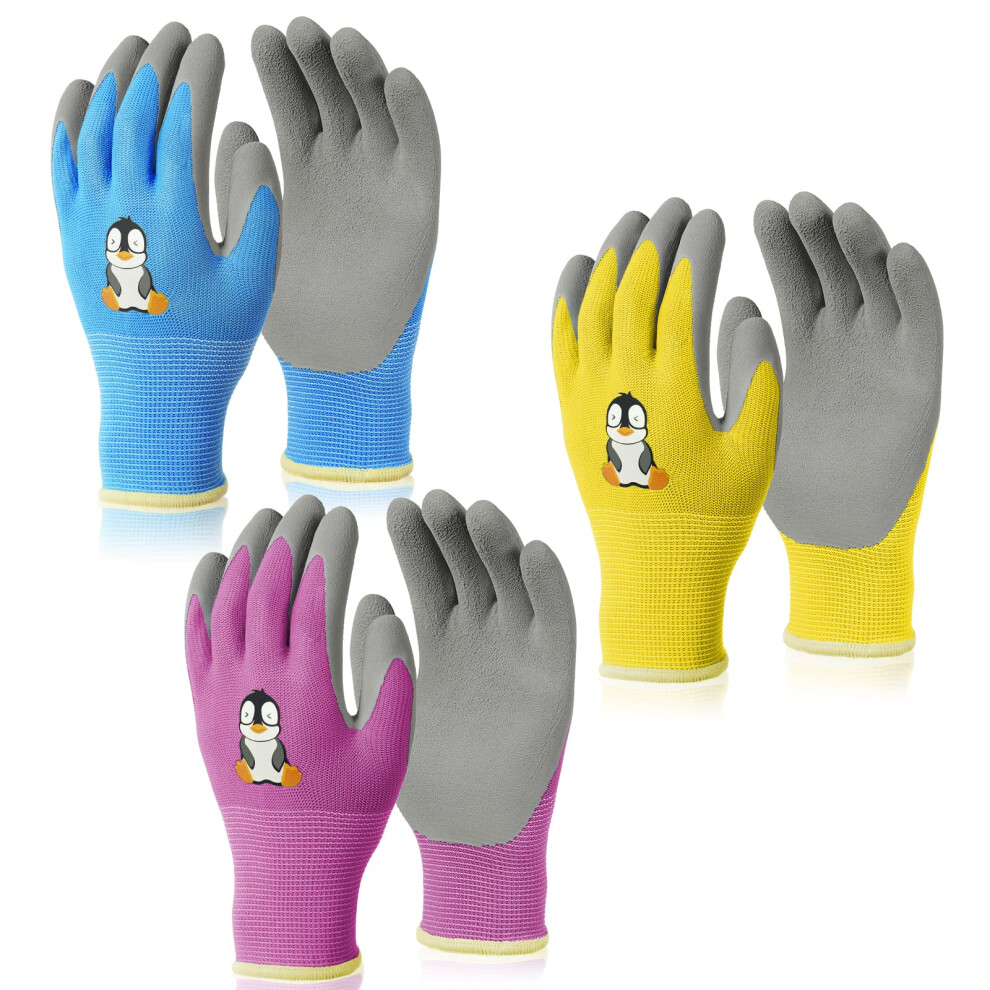 Osdue 3 Pairs Of Gardening Gloves, Kids Safety Work Gloves, Gardening Gloves For Women With Soft Pvc Dots 5051226637827