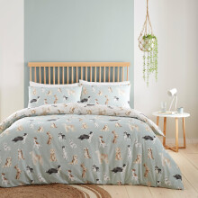 Fusion - Duck Egg Blue Dog Duvet Cover - Single Bedding Size (140 x 200cm) - Reversible Design (Beige & Duck Egg Blue) - Paw Print Duvet Cover