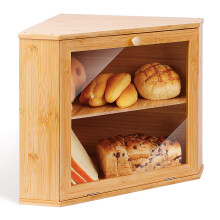 Corner Bamboo Bread Bin Double Decker Kitchen 12.6"x12.6"x13.4" Natural
