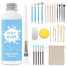 EIGTWEN 100ml Air Dry Clay Glaze and 29pcs Clay Tools Kit, Matte Airdry Varnish Protects Pottery from Surface Wear