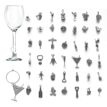 CNYMANY 42 pcs Wine Glass Charms, Wine Themed Goblet Drink Markers Tags with Buckle Design for Wine Cocktail Champagne Tasting Party Favors