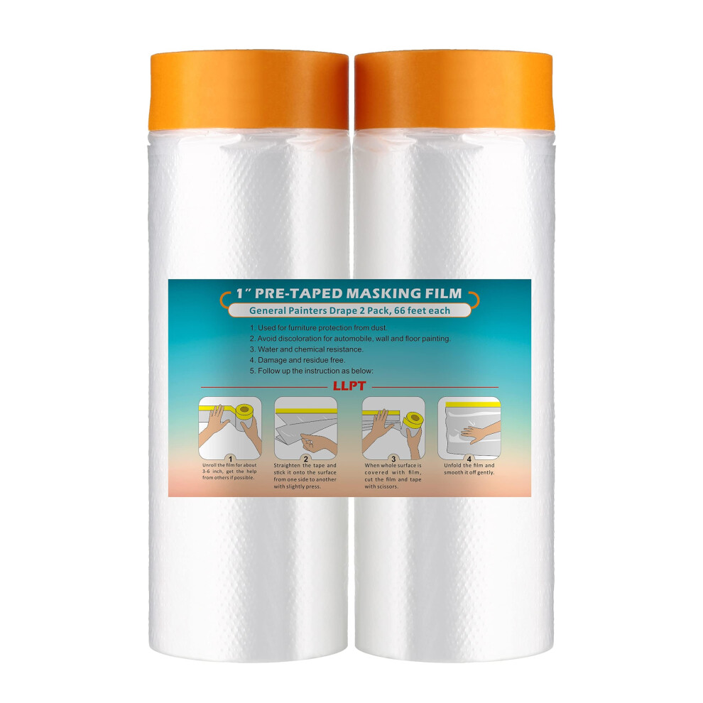 Llpt Tape And Drape Pre-Taped Masking Film | 2-Pack | 150Cm(Unfolded) X 20M | Versatile Painter's Plastic Dust Sheets 5051226648465